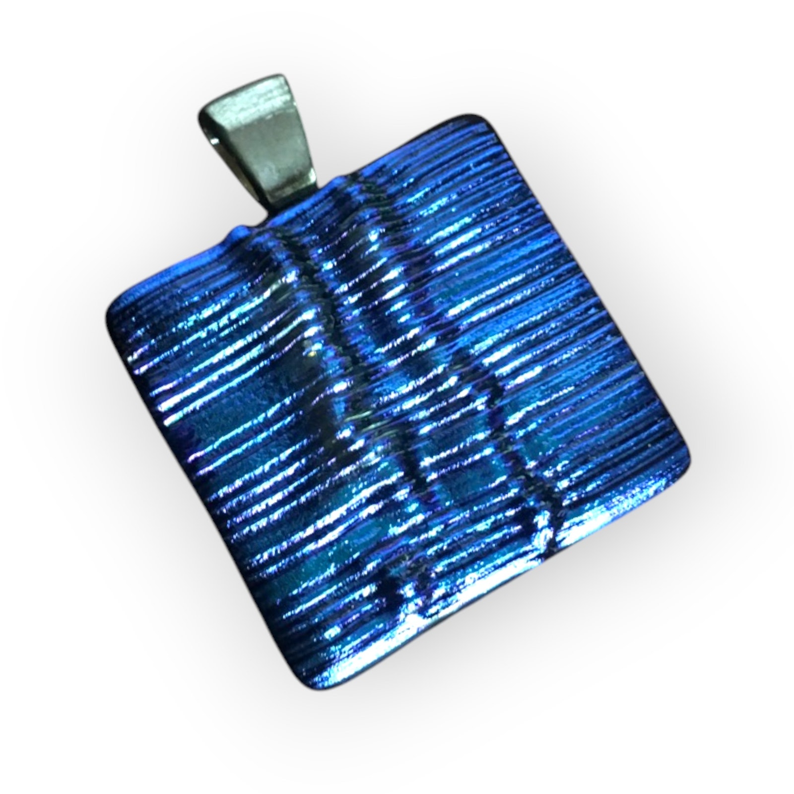 Geometric Shimmer Blue Art Glass Pendant Chunky 18$